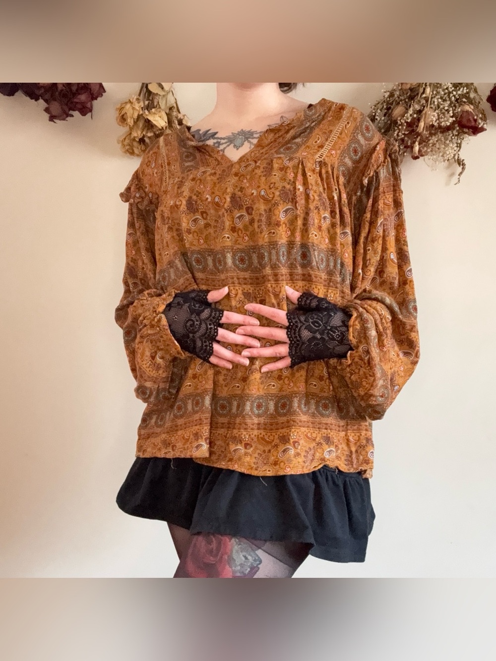 Wonderly Boho Rusty Brown Paisley Long Sleeve Top 🤎🧡